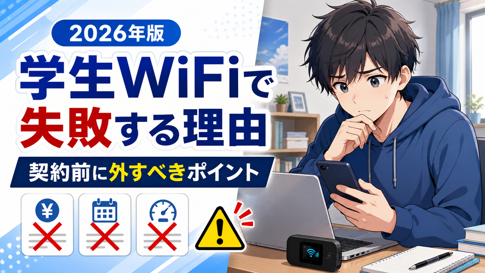 学生WiFiで失敗する理由と、契約前に外すべきポイントを解説するアイキャッチ画像