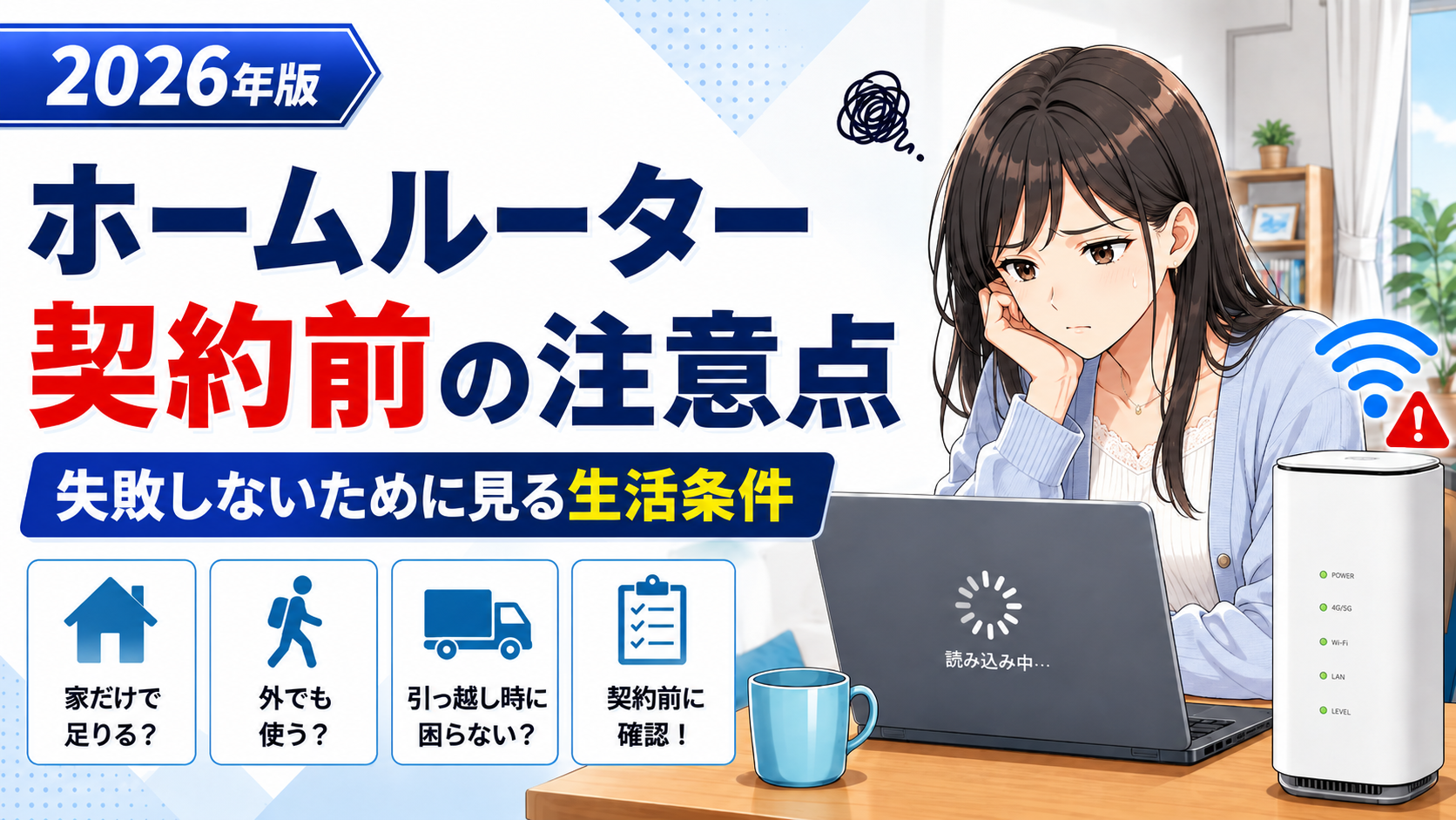 ホームルーター契約前の注意点と、失敗しないために見る生活条件を解説するアイキャッチ画像