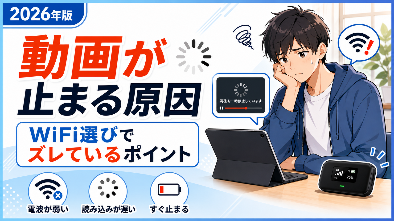 動画が止まる原因とWiFi選びでズレているポイントを解説するアイキャッチ画像