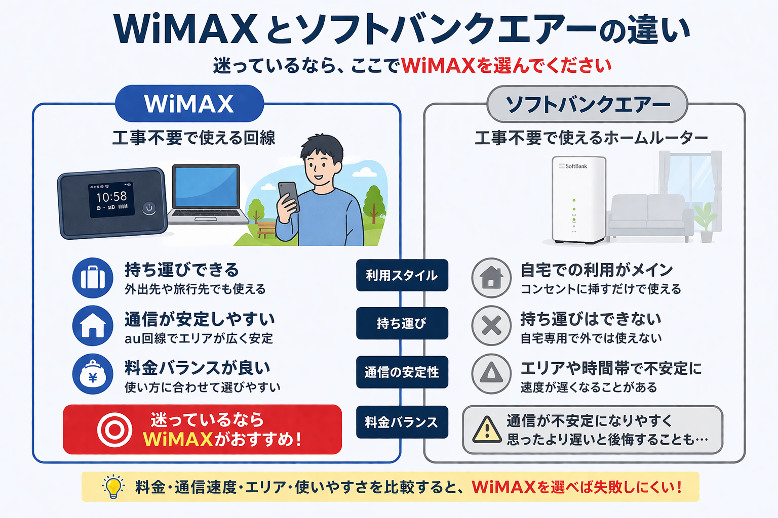 WiMAXとソフトバンクエアーの違い比較画像